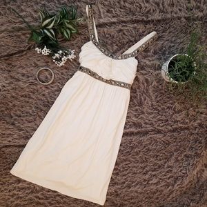 Jodi Kristopher Cream Empire Waist Dress w/Jewels